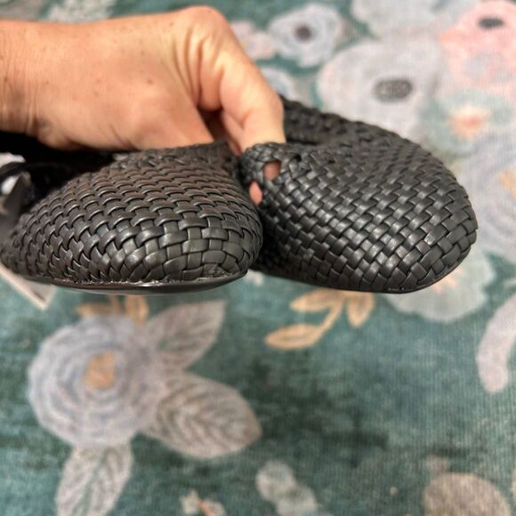 H&M Leather Slingback Pumps Sandals Black NWT Sz 11 Woven Braided Low Heels toe - Picture 11 of 16